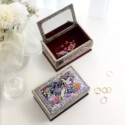 螺鈿漆器 Korea 華麗的韓國傳統技法花卉多用途貝殼盒(金英萬作品)