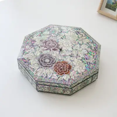 Nacre Lacquerware Korea - Korean Cultural Beauty Octagonal Nacre Lacquerware Four-Tiered Tray with Colored Peony Design