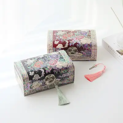 Mother-of-Pearl Lacquerware Korea - Colored Peony Round Mother-of-Pearl Jewelry Box 24cm