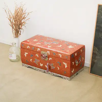 Mother-of-Pearl Lacquerware Korea Golden Thread Butterfly Wedding Bonsang Jewelry Box 60cm