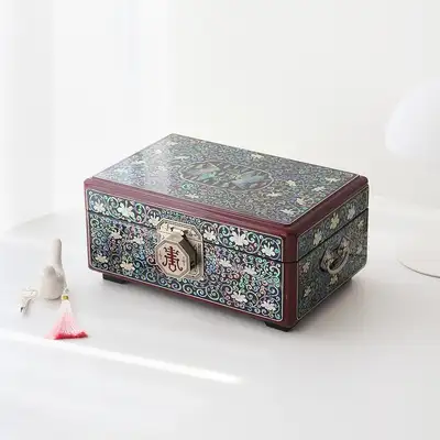 Mother-of-Pearl Lacquerware Korea Korean Cultural Beauty Mother-of-Pearl Lacquerware Crane and Grass Longevity and Blessing Lacquered Shell Jewelry Box 30cm