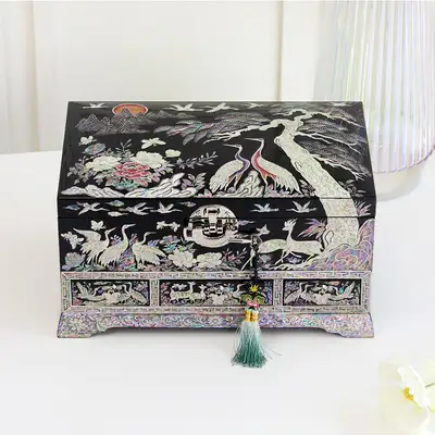 螺鈿漆器 韓國 傳統禮物 花鶴 抽屜 自貝寶石盒 32公分 -1