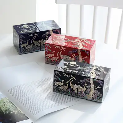 Najeon Chilgi Korea Traditional Lacquerware Crane and Pine Mother-of-Pearl Jewelry Box (Large)