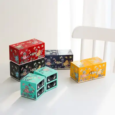 Inlaid Mother-of-Pearl Lacquerware Korea Korean Cultural Beauty Peony Flower Mini Twin Box Jewelry Box