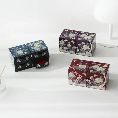 Nacre Lacquerware Korea - Hanji Double-Layer Abalone Jewelry Box (Medium) with Peony Pattern