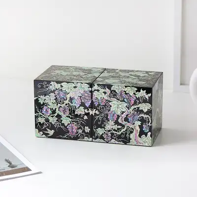 螺鈿漆器 韓國文化之美 螺鈿漆器葡萄紋雙合貝殼珠寶盒(大)