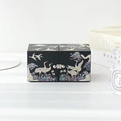 螺鈿漆器 韓國 傳統工藝 螺鈿黑漆 松鶴 迷你雙合寶石盒(14型)