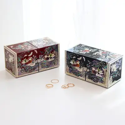 螺鈿漆器韓國傳統工藝品鴛鴦迷你雙合貝殼寶石盒