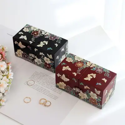 螺鈿漆器 Korea 韓國傳統工藝 花蝴蝶 迷你 雙合 螺鈿寶石盒