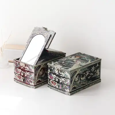 Najeon Chilgi Korea - Mother-of-Pearl Inlaid Lacquerware Cosmetic Box Jewelry Box with Moon, Pine, and Crane Pattern (Extra Large)