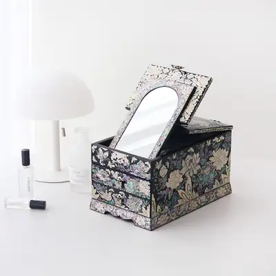 Nacre Lacquerware Korea - Peony Mother-of-Pearl Mirror Jewelry Box (Extra Large) with Korean Cultural Beauty