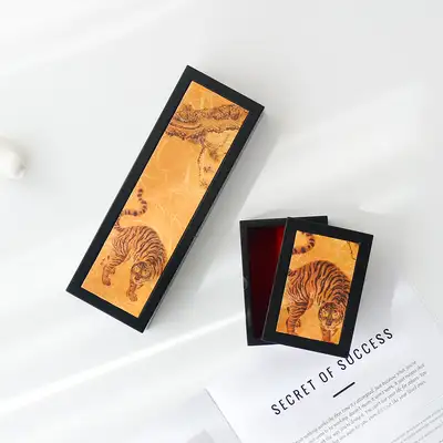 (2-Piece Set) Premium Handmade Korean Hanji Brush Case + Business Card Holder (Tiger Painting)