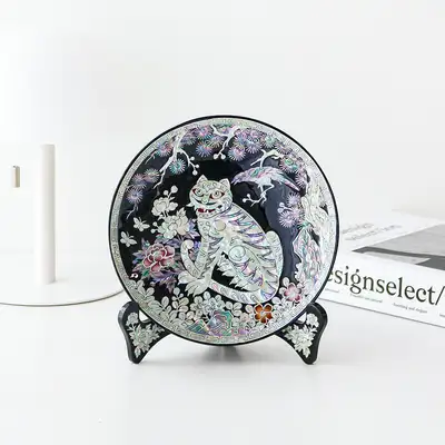 Inlaid Mother-of-Pearl Lacquerware Magpie and Tiger Decorative Mini Tray 18cm