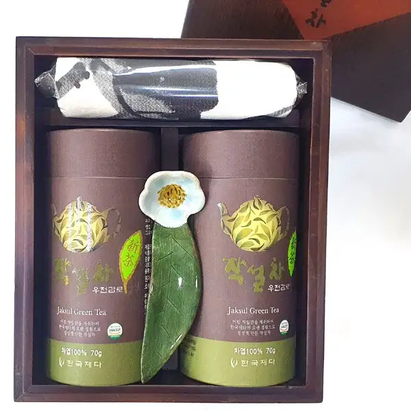 名茶套装2号(雨前甘露2罐)-高级手工绿茶松木原木礼盒