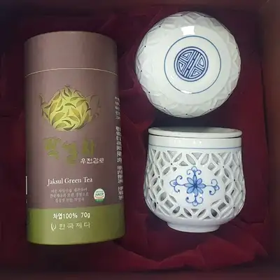 绿茶 雨前甘露 一人茶具套装-青花透雕滤网茶杯礼盒