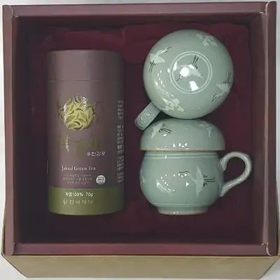 绿茶茶具礼盒套装 宇田感露青瓷象嵌夫妇茶具套装
