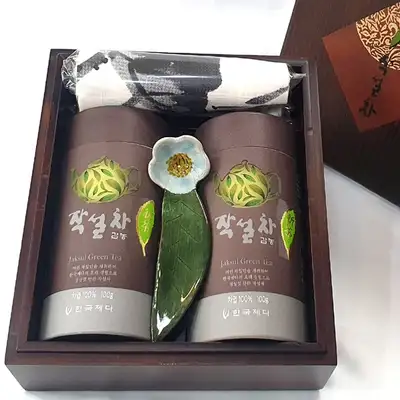 名茶套装3号绿茶甘浓2罐松木盒礼盒套装(含茶匙茶夹)