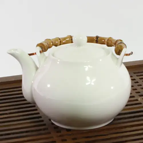 白瓷烫管壶-茶壶(小) 竹编手柄/茶壶
