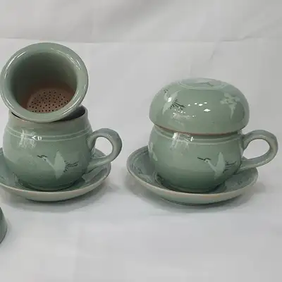 传统青瓷镶嵌一人茶具2套装－夫妻茶杯礼盒 高级节日活动用