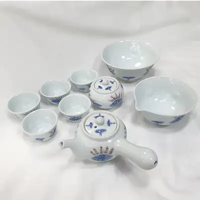 韩陶窑莲花5人茶具套装-韩国名匠14号徐光洙作品