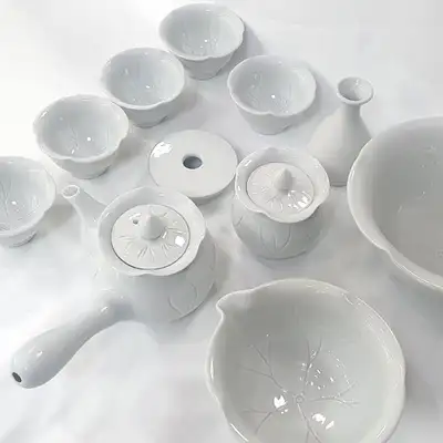 高级白瓷莲花5人茶具套装 绿茶茶具组合