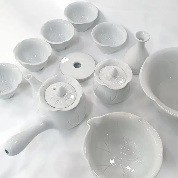 高级白瓷莲花5人茶具套装 绿茶茶具组合