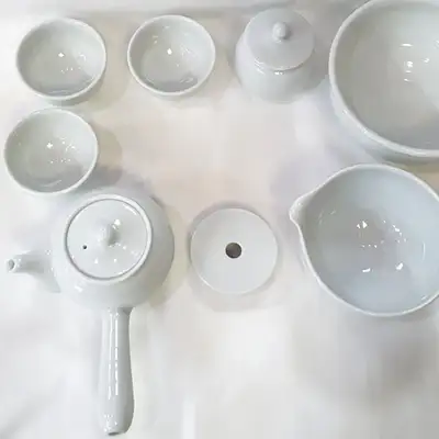 高级白瓷3人茶具套装-茶壶/公道杯/茶杯3个/茶盏/茶针/茶盅