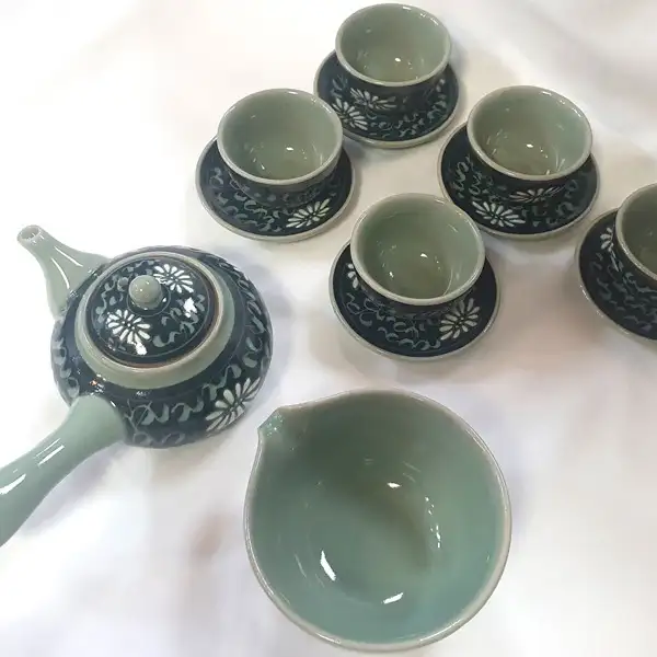青瓷草纹五人茶具套装 茶道礼盒