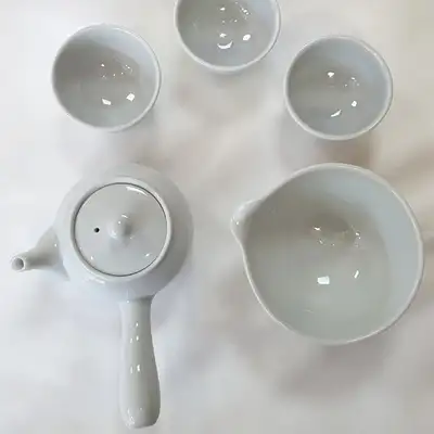 精致车痕三人白瓷茶具 茶道套装