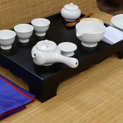 儿童茶道课程教育用茶桌白瓷3人完整茶具套装
