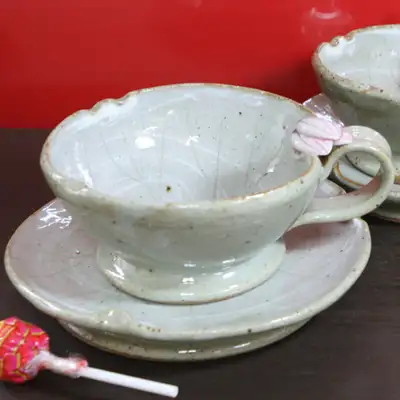 Lotus Flower Teacup Set (Large) - Cup 1pc / Saucer 1pc / Tea, Sikhye, Sujeonggwa & Soup Cup Set