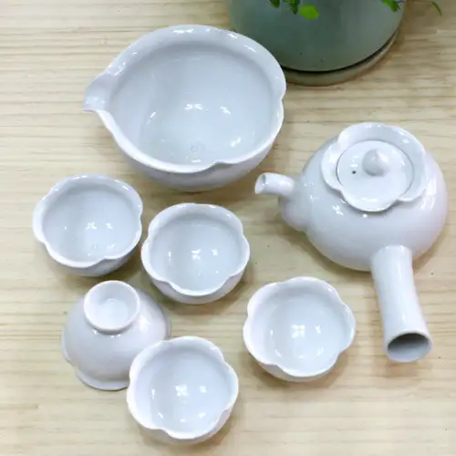 高级白瓷荷叶5人茶具套装