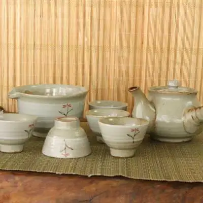 粉青 石竹花 5人茶具套装