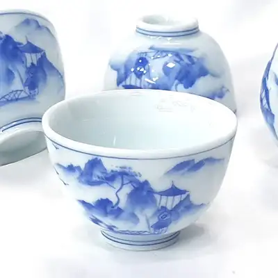 青花白瓷山水纹茶杯 1个 普洱茶茶具杯