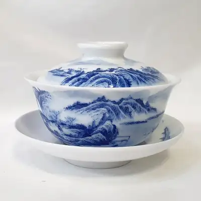 Premium Blue and White Gaiwan Set No. 3 Chinese Gaiwan