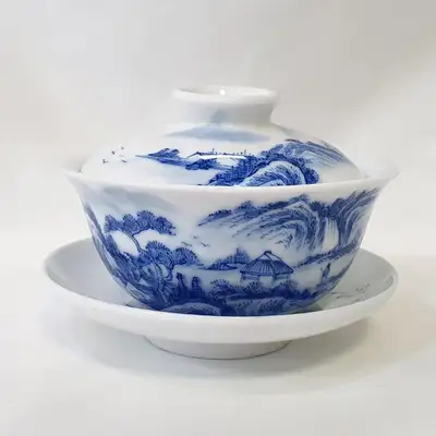高级青花盖碗 新五号 中国盖碗杯