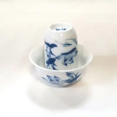 文香杯套装(文杯1 香杯1) 青花白瓷 莲文纹样