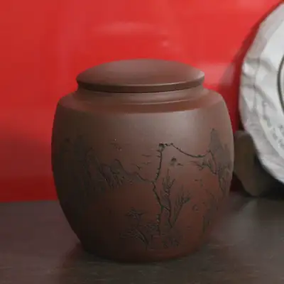 Zisha Tea Canister (Double-Walled) Size 4 Landscape Painting / Tea Container / Tea Storage Jar