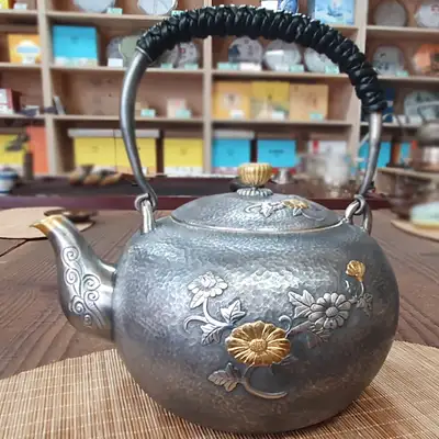 純銀茶壺3號/湯罐-雕刻