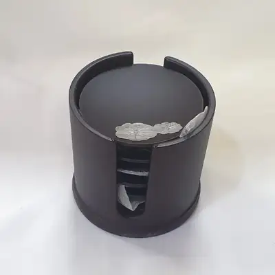 传统莲叶纹样圆形杯托木质套装 6件套 附赠收纳盒