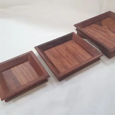True Bamboo Coaster Small, Medium, Large 3-Piece Dasik Tray and Plate Set