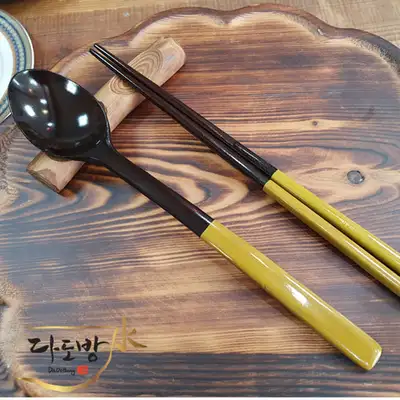 漆器勺子筷子套装(黄色)-非遗传承人制作的勺筷礼盒