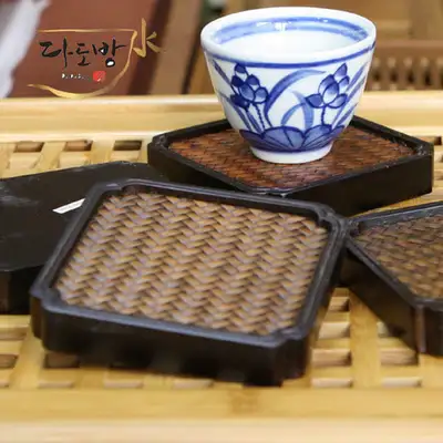 编织竹制方形茶杯垫/茶托 杯垫