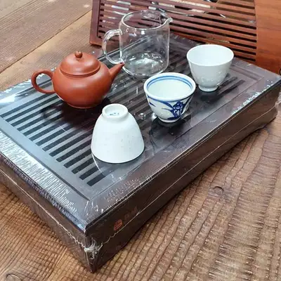 漆面抽屉式竹制传统格栅黑色370普洱茶盘