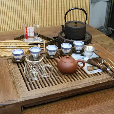 普洱茶茶具套装 五人用完整套組 新25號/雞翅木茶盤(大)/紫砂茶杯等