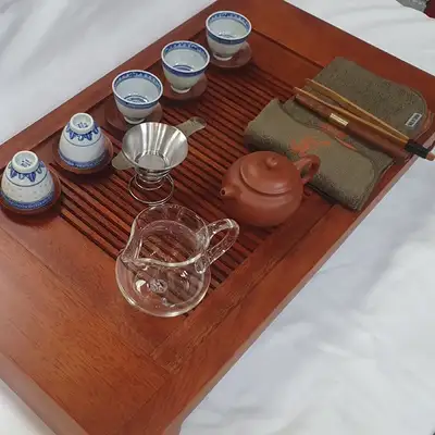 普洱茶茶具套装 2024-05号 原木茶盘(茶桌)紫砂壶 茶杯等茶道具
