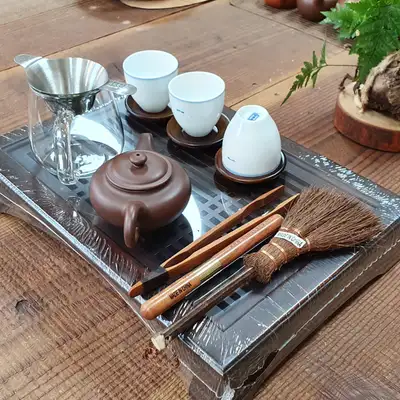 白毫银针茶具套装 3人用 新 10-1号/黑色竹茶盘(小)/自家茶杯等/茶盘