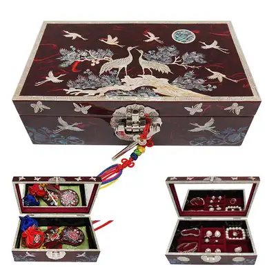 Rectangular No. 8 Single-Tier Jewelry Box - Cranes Red