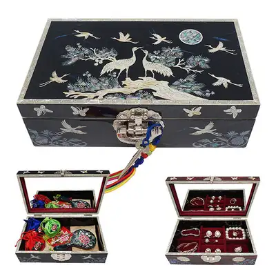 Rectangular Size 8 Tier 1 Jewelry Box - Crane and Pine Blue