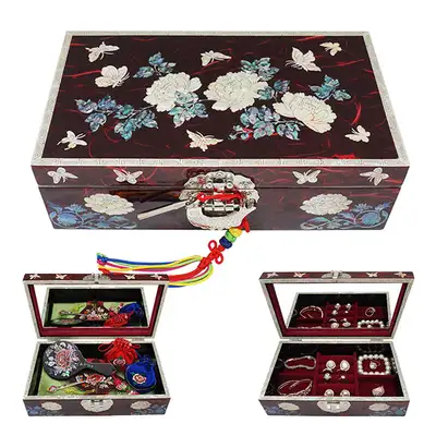 Rectangular Size 8 Single-Tier Jewelry Box - Peony Red